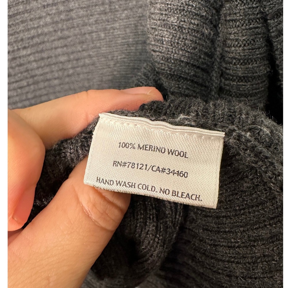 EILEEN FISHER Petite Charcoal Grey Ribbed Knit Short Sleeve Open Front Cardigan - Picture 5 of 9